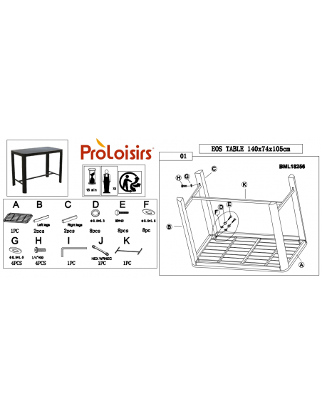 Notice Table haute de jardin EOS en aluminium 74x140 cm - Proloisirs